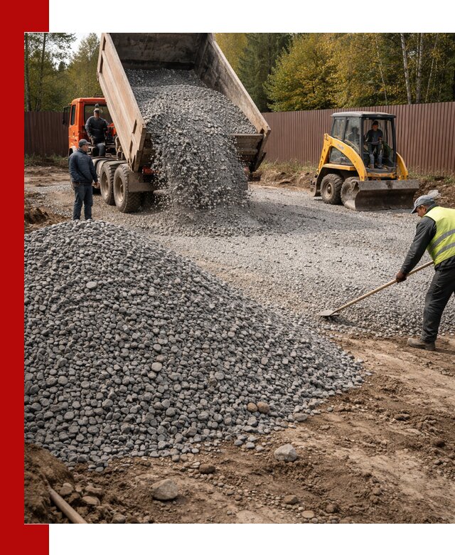 Отсыпка участка щебнем с доставкой и уплотнением в Махачкале